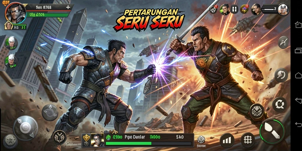 Tampilan gameplay seru di 8768 dengan pertarungan epik.