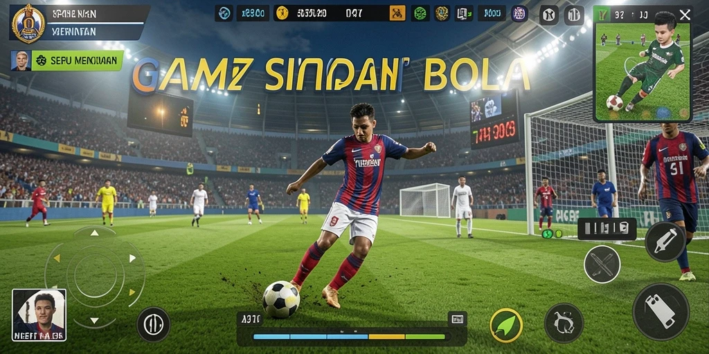 Tampilan gameplay utama AA62 saat pertandingan sepak bola berlangsung.