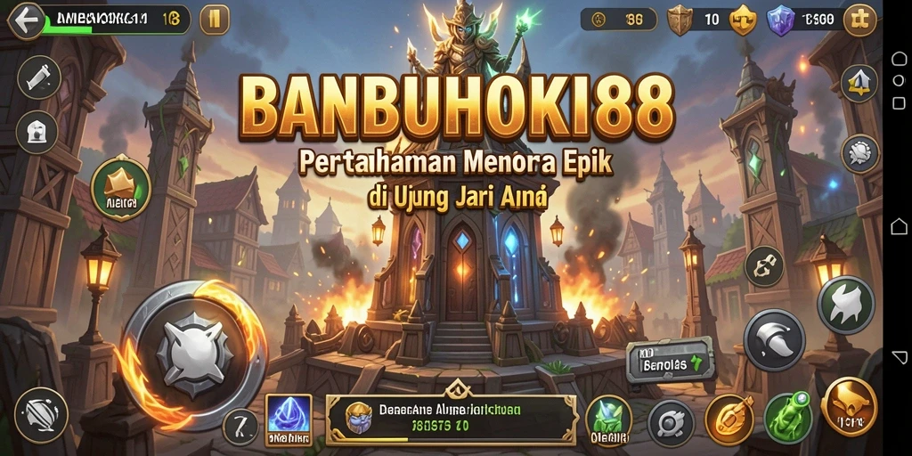 Tampilan seru gameplay BANBUHOKI88 dengan aksi pertahanan menara.