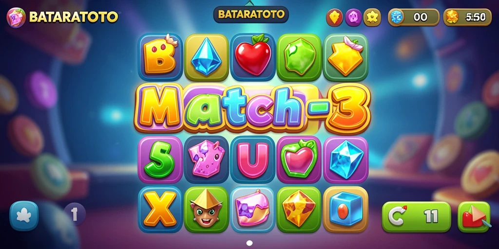 Screenshot gameplay BATARATOTO menampilkan momen seru dalam permainan Match-3.