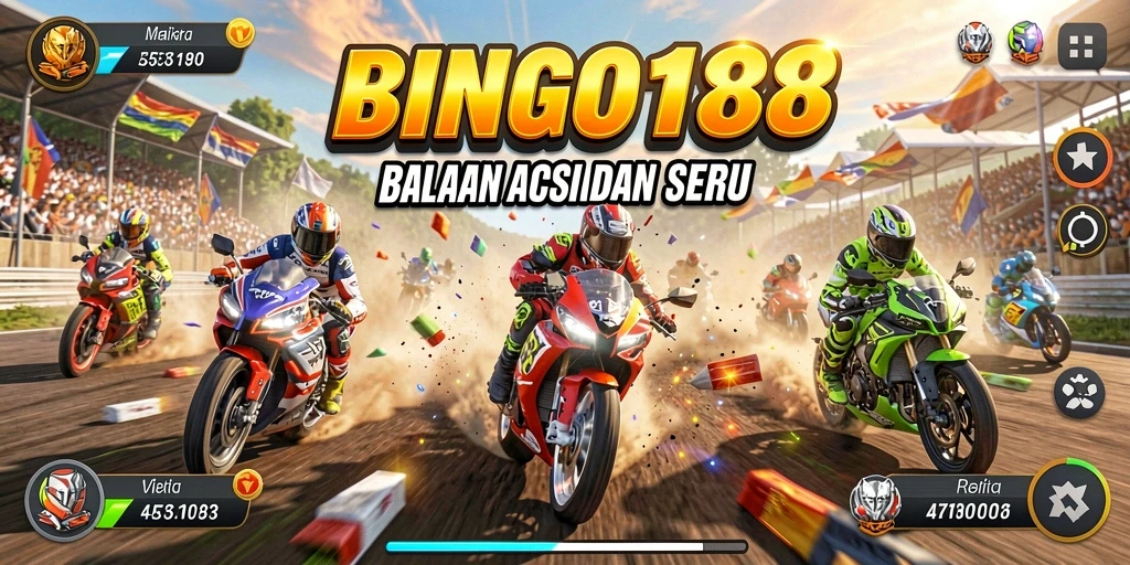 Tampilan seru balapan motor di BINGO188 dengan aksi cepat.