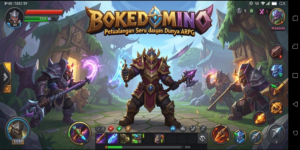 Screenshot BOKEDOMINO menampilkan aksi seru dalam pertempuran ARPG.
