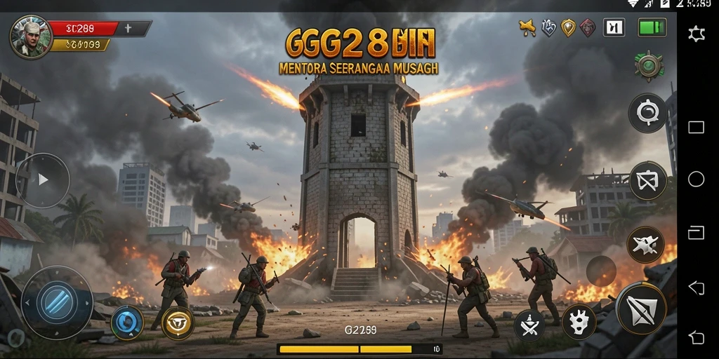 Screenshot GG288 menunjukkan aksi seru dalam pertahanan menara.