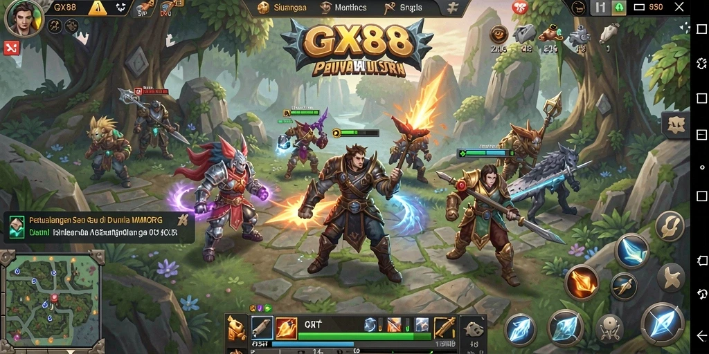 Screenshot gameplay GX88 menampilkan aksi seru di dunia MMORPG.