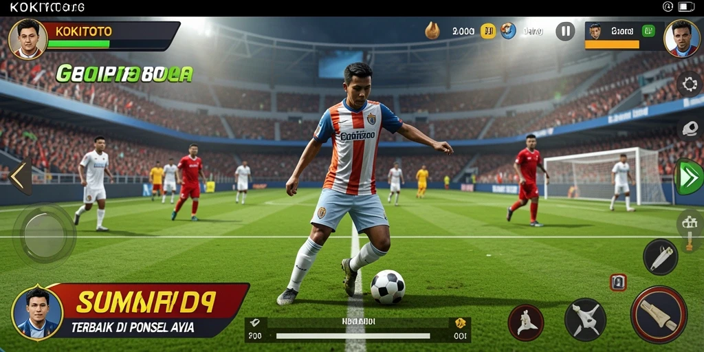 Tampilan utama gameplay KOKITOTO dengan aksi sepak bola yang mendebarkan.