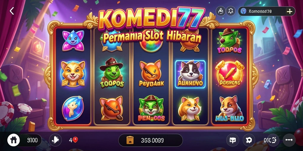 Screenshot gameplay slot KOMEDI77 dengan tema menarik.