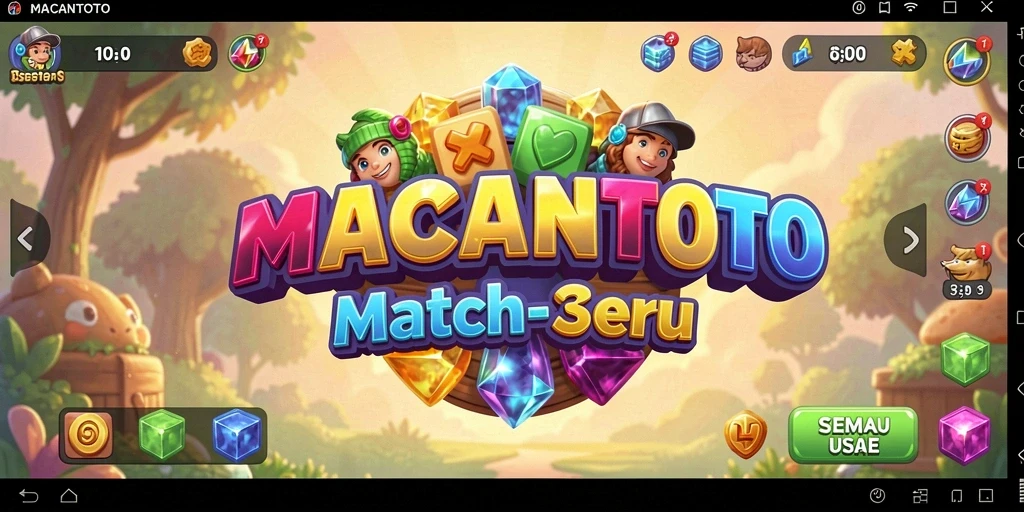 Screenshot gameplay MACANTOTO menampilkan variasi tantangan Match-3 yang seru.