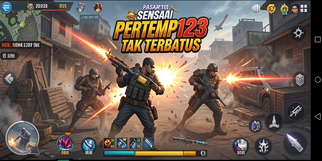 Screenshot gameplay PASAR123 dengan aksi pertempuran yang mendebarkan.