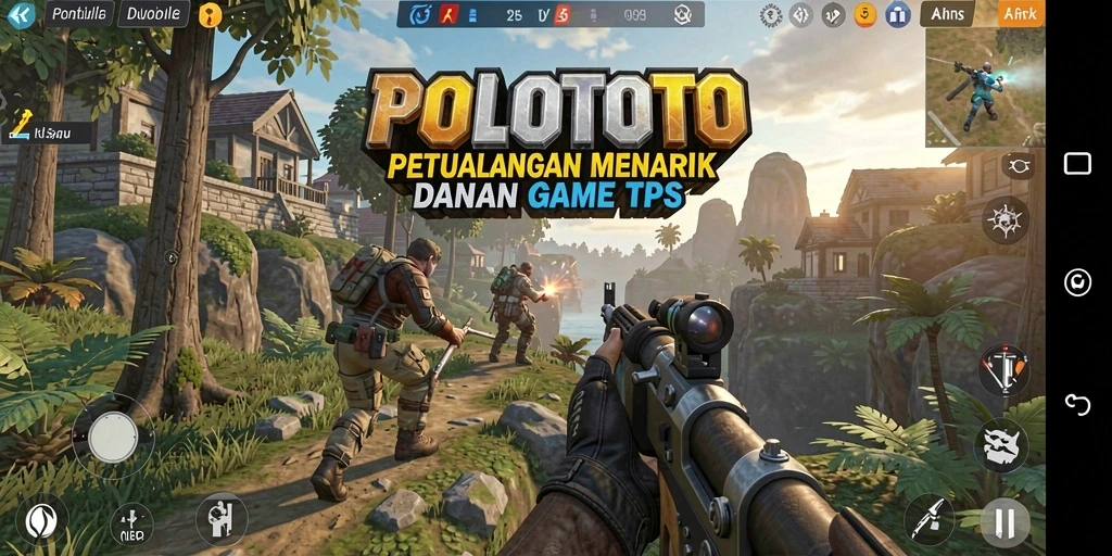 Screenshot gameplay POLOTOTO menampilkan aksi mendebarkan dalam TPS.