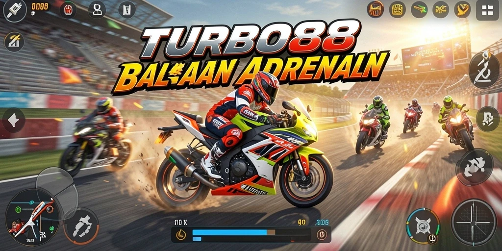 Tampilan gameplay TURBO88 dengan aksi balapan motor yang mendebarkan.